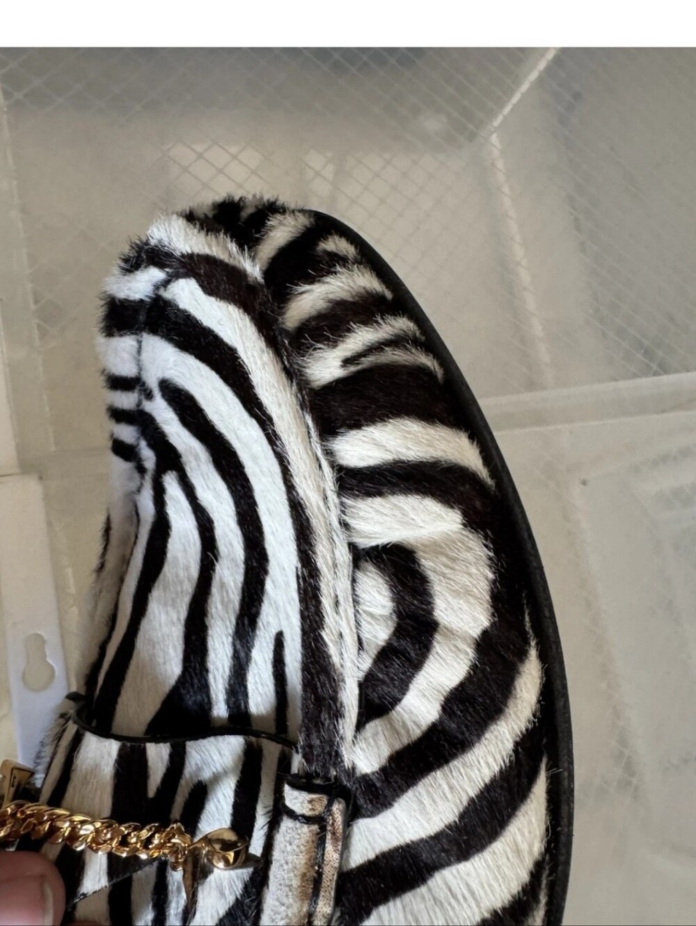 Men Zebra Print Hair Loafers with Gold Chain Accent - Picture 9 of 10